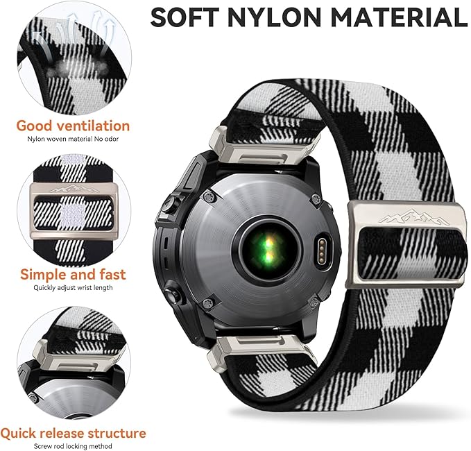 22mm Nylon Stretchy Band for Garmin Fenix 6 Pro/6/7/7 Pro/5/5 Plus Band, Soft Smartwatch Band for Forerunner 935/945/955,for Instinct/2/Approach S60/S70-47mm, Descent G1/Epix 2/Epix Pro 47mm