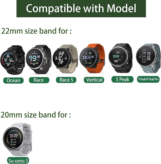 Compatible with SUUNTO OCEAN bands, 20mm, 22mm Quick Release Breathable Soft Silicone Sport Band with Magnetic Butterfly Clousure Replacemet Straps Compatible with SUUNTO OCEAN, RACE, RACE S, VERTICAL, 9 PEAK, 9 PEAK PRO, 5 Peak, 3 Smartwatch