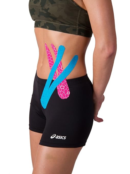 THERABAND Kinesiology Tape, Waterproof Physio Tape Muscle & Joint Support, Standard Roll with XactStretch Application Indicators, 2" X 10" Strips, 20 Precut Strips, Pink/White