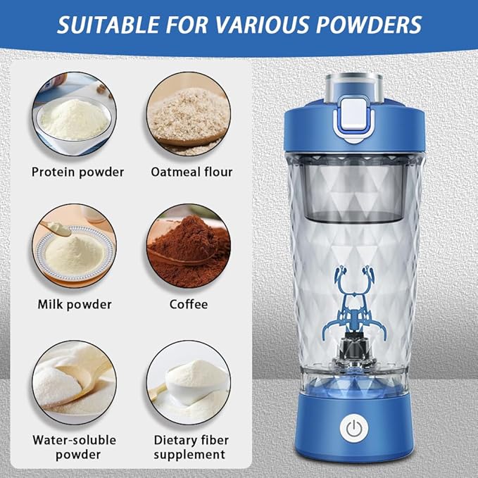 Electric Protein Shaker Bottle, USB Rechargeable Mixing Cup, Water Drink Mixer Portable Bottles for Gym Sport (Blue)