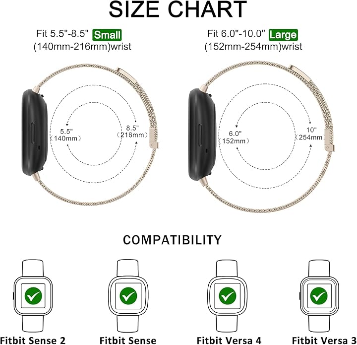 Vanjua Metal Band for Fitbit Sense 2 / Sense Bands, Fitbit Versa 4 / Versa 3 Bands Women Men, Stainless Steel Mesh Magnetic Replacement Bracelet Strap Compatible for Fitbit Sense 2 / Versa 4 Smartwatch