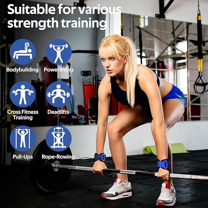 WALITO Weight Lifting Wrist Straps (Pair),Double Layer Leather Grips for Deadlift,Powerlifting and Gym Workouts, Adjustable Neoprene Padded Wrist Wraps - Men/Women, Heavy Duty Support