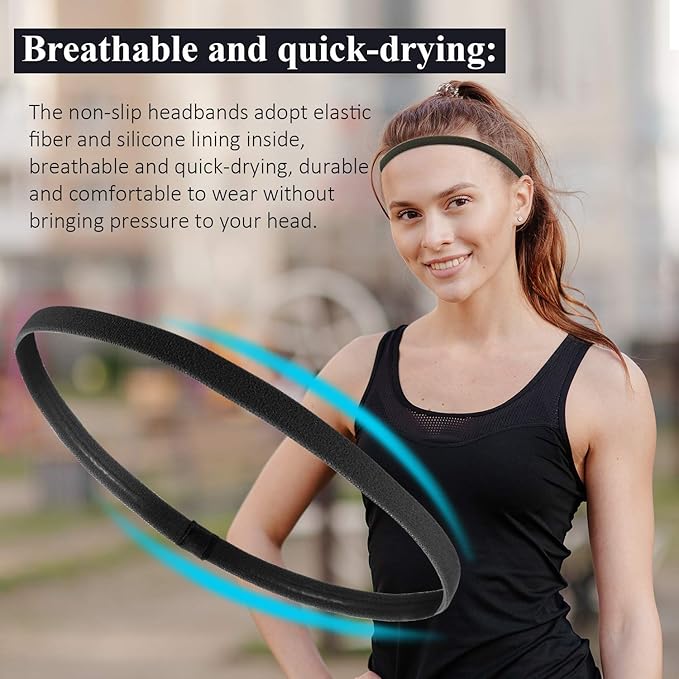 Sumind 4 Pieces Thick Non-Slip Elastic Sport Men Thin Headbands Football Hair Headbands for Women