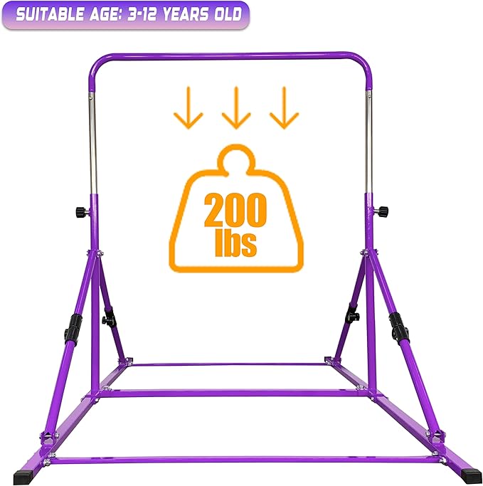 Upgrade Foldable Gymnastic Bar with Mat for Kids 3-12, 200 200 lbs