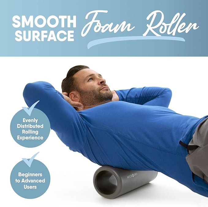 MICRODRY Deluxe Fitness Foam Back Roller for Muscle Relief 13x5.3", Light