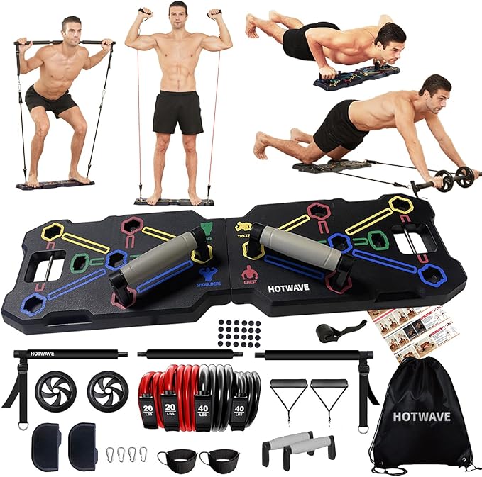 HOTWAVE Portable Workout Equipment with 20 Gym Accessories.Push