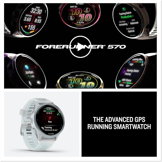 Garmin® Forerunner® 570, 42mm, Advanced GPS Running and Triathlon Smartwatch, AMOLED Display, Training and Recovery Features, Cloud Blue Aluminum with Translucent Whitestone/Cloud Blue Band