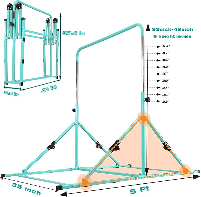 PreGymnastic Updated Folding Gymnastics Bar with Rings 3-10, Gymnastic