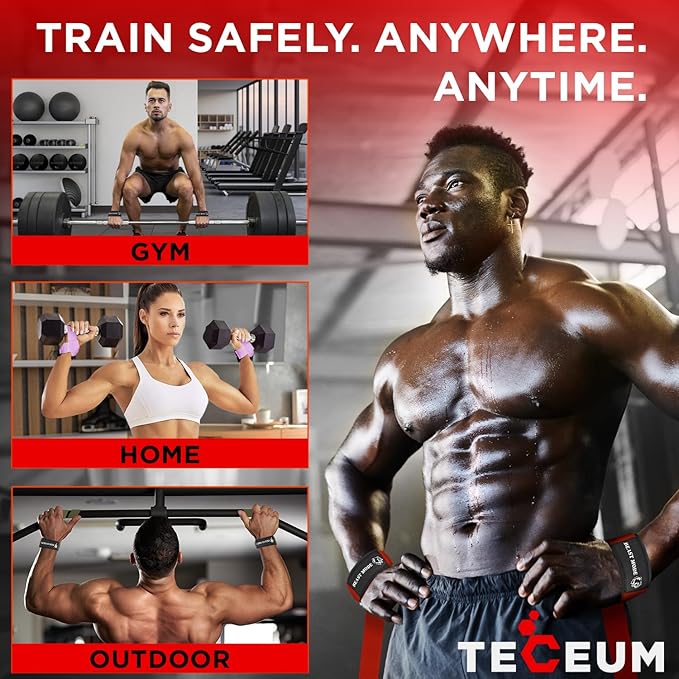 TECEUM Wrist Lifting Straps with Neoprene Padding Support β Heavy Duty Wrist Workout Straps For Men and Women β Ideal for Powerlifting, Strength Training, Bodybuilding