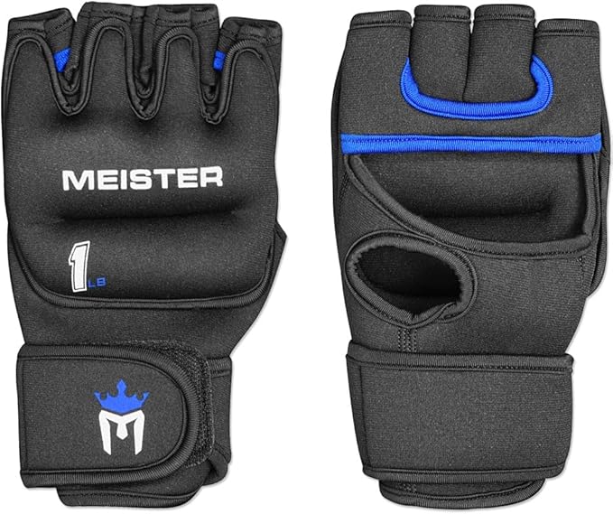 Meister Elite 1lb Neoprene Weighted Gloves for Cardio & Heavy Hands (Pair) - 1lb x 2