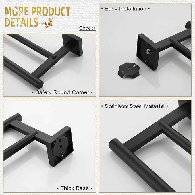 KOKOSIRI Towel Rails Bathroom Double Towel Bars Matte 20 Inch 2-Piece for 2 Pack B5005BK-L20-P2