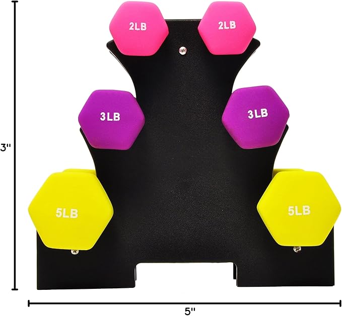 Neoprene Dumbbell Hand Weights, Anti-Slip, Anti-roll, Hex Shape Colorful, Pair or Set with Stand