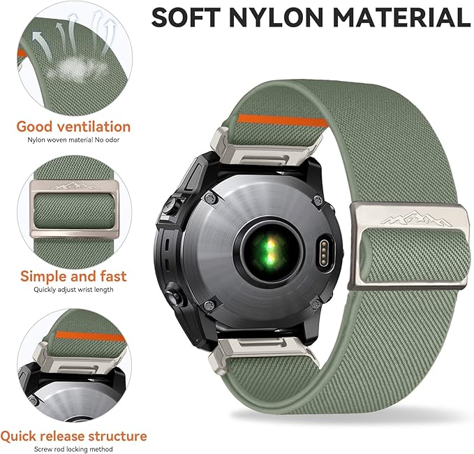 26mm Nylon Stretchy Band for Garmin Fenix 6x/5x/7x Band, Soft Adjustable Smartwatch Bands for Garmin Fenix 5X Plus, Fenix 6X Pro,Fenix 3,Fenix 3 HR, Descent MK1/Mk2/ Mk2S,Enduro/Enduro 2