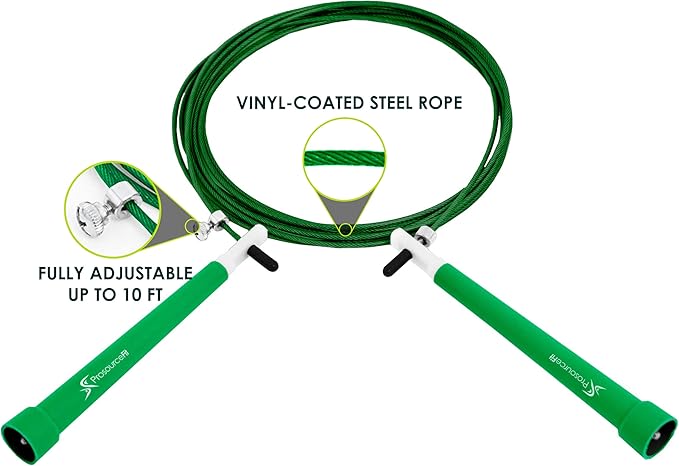 ProsourceFit Speed Jump Rope 10’ Adjustable Length, Super Fast Turning for Cardio, Boxing