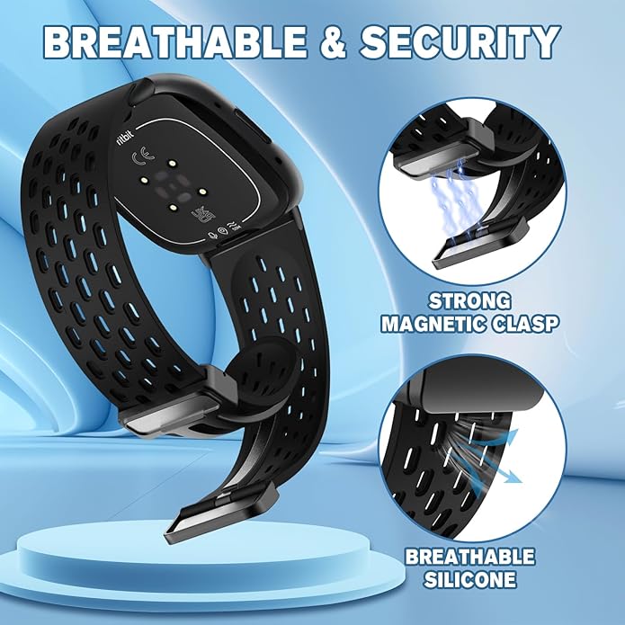 Magnetic Anti Sweat Sport Band Compatible for Fitbit 2/Fitbit Versa 4/Fitbit Sense/Fitbit 3, Waterproof