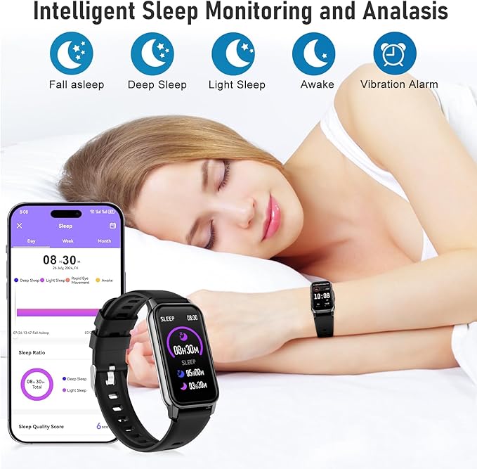Health Fitness Tracker, Smart Watch with 24/7 Heart Rate Blood Pressure Sleep Monitor,126 Sports Modes,IP68 Waterproof Step Calorie Counter Pedometer Activity Trackers for Android&iPhone Women Bla
