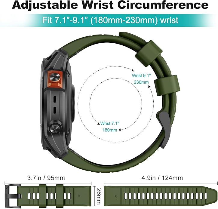 OVERSTEP Compatible with Fenix 7X Bands, 26mm Width Soft Silicone Replacement Strap for Fenix 7X Pro/Fenix 6X/ Fenix 5X/ Fenix 3 Smartwatch