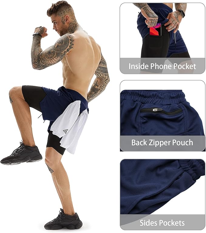 OEBLD Mens Athletic Shorts 2-in-1 Gym Workout Running 7'' Shorts with Towel Loop