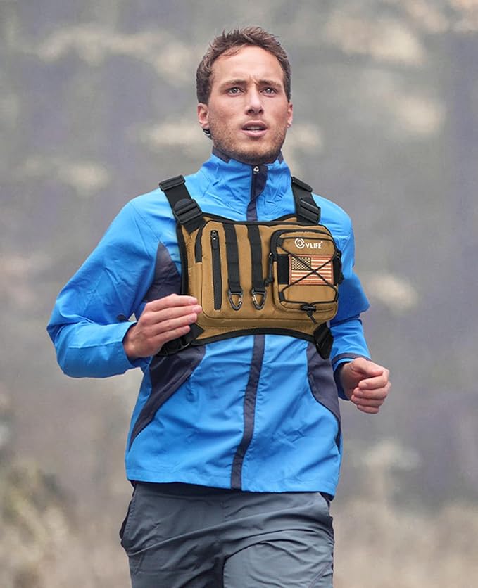 CVLIFE Outdoor Chest Bag for Men, Sports Chest Pack for Running, Lightweight EDC Bag with Extra Storage