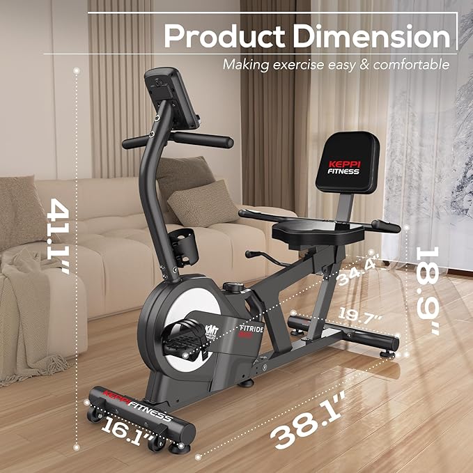 KeppiFitness Recumbent Exercise Bike, Recumbent Bike for Adults with Magnetic Resistance, Exercise Bike for Home 380LB Capacity, Cardio Stationary Bikes for Seniors with Pulse Sensor