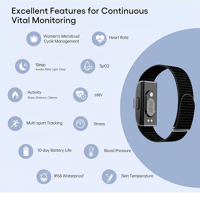 Smart Health Wristband, Screenless Smart Bracelet, Pedometer, Wearable Activity and Fitness Tracker, Free App, IP68 Waterproof (Black)