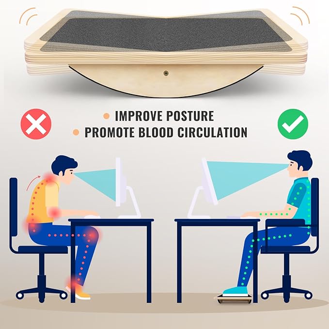 Professional Balance Board for Adults - Anti-Slip 350LBS Wobble Board for Physical Therapy, Standing Desk, Core Strength - Wooden Rocker Board