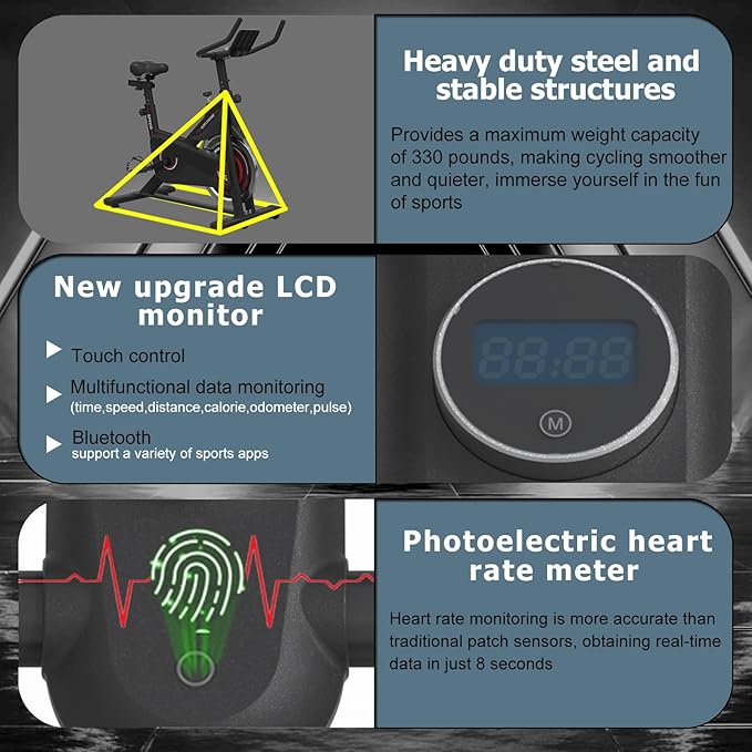 Exercise Bikes Stationary,Exercise Bike for Home Indoor Cycling Bike for Home Cardio Gym,Workout Bike with Ipad Mount & LCD Monitor,Silent Belt Drive