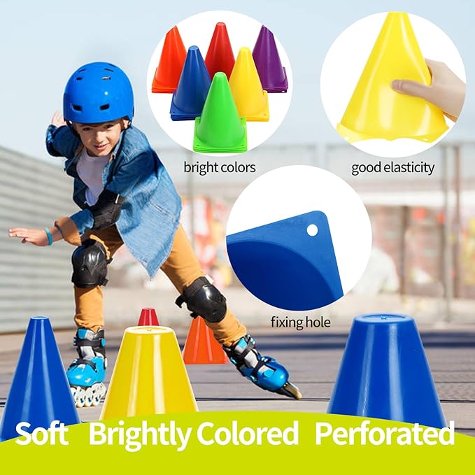 Training Plastic Soccer Cones Set Course(Multicolor,27 PCS,7 PCS,7 Inch),