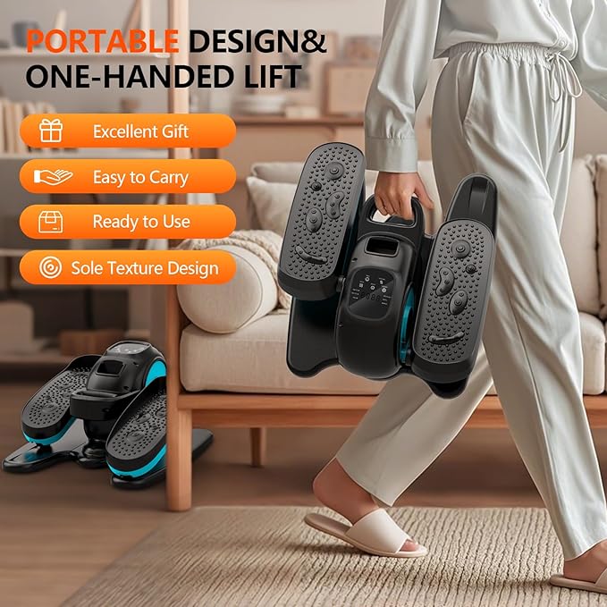Under Desk Elliptical Electric – Seated Leg Exerciser for Seniors, Fully Assembled Pedal Machine with Remote Control, Free Footstraps & 10 Adjustable Speeds