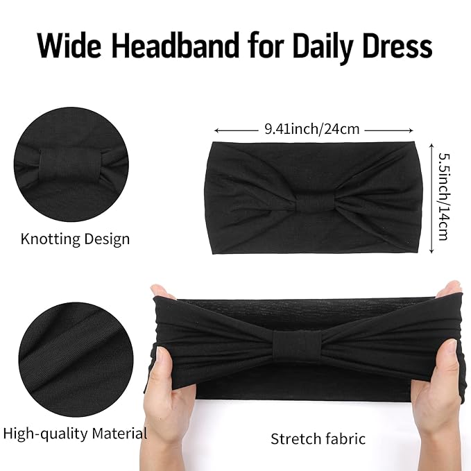 Wide Headbands for Women Black Stylish Head Wraps Summer Boho Thick Hairbands Large Pink African Sport Yoga Turban Headband Hair Accessories (Pack of 4)