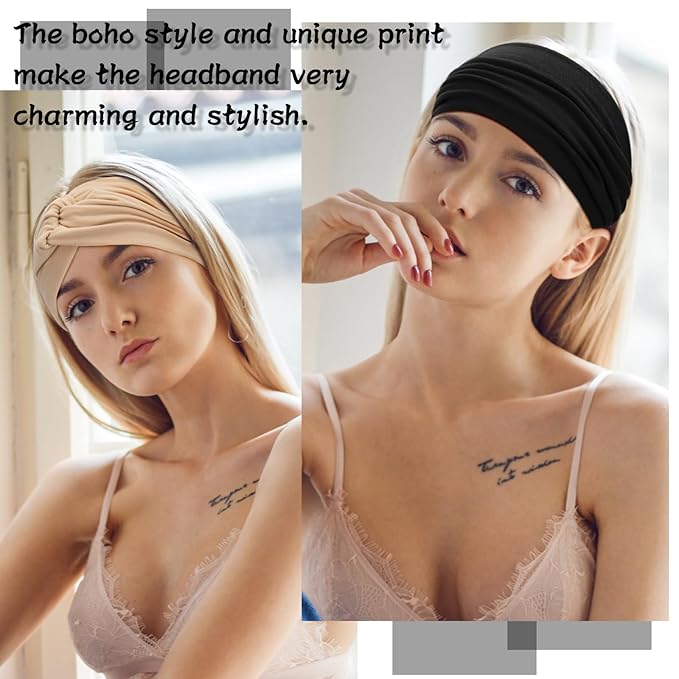 S&N Remille Wide Headbands for Women, Large Hairband, Elastic Non-Slip Headband Twist Knotted Accessories, Yoga Workout Vintage Hair 3 Pack (Colour-8)
