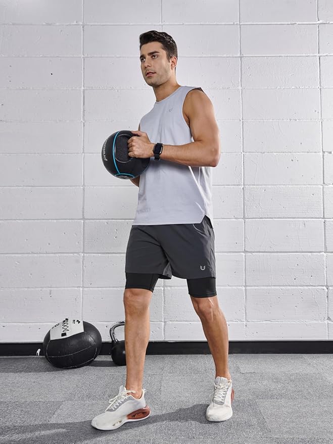 NORTHYARD Men's 2 in 1 Workout Shorts 5" Running Athletic Quick Dry Shorts Gym Sports Basketball Tennis with Phone Pockets
