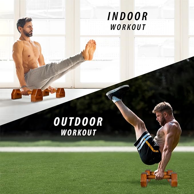 Yes4All Steel/Solid Wood Push Up Stand Parallel Bars Parallettes Non-slip Rubber Feet For Floor Use, Supports Calisthenics Exercises and Upper Body Strength Workouts Perfect For Men And Women