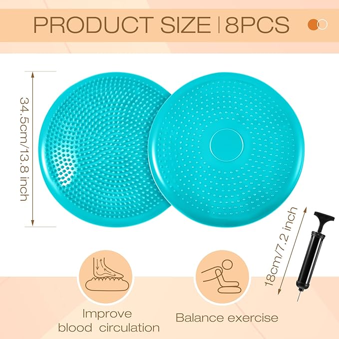 Amylove 6 Pcs Inflated Wobble Cushion Pump Wiggle Seat for Sensory Kids Flexible Seating Exercise Balance Disc Sensory Chair for Office School Home Equipment, Pump Included