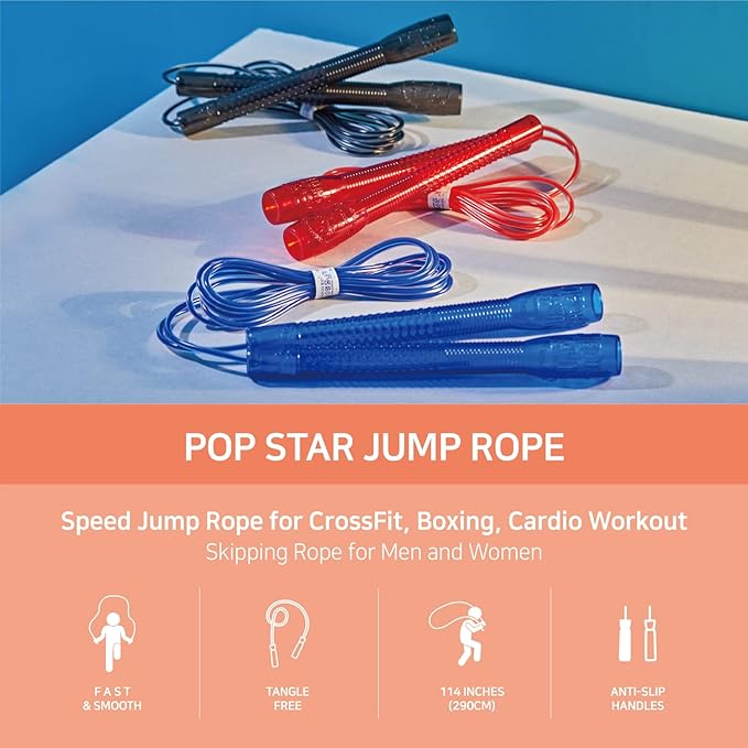 Exercise Jump Rope for Cardio, Boxing, CrossFit - Adjustable Skipping Rope for Men and Women, Lightweight, Tangle Free, Made in Korea(Crystal Gold Jumprope, UA-430)