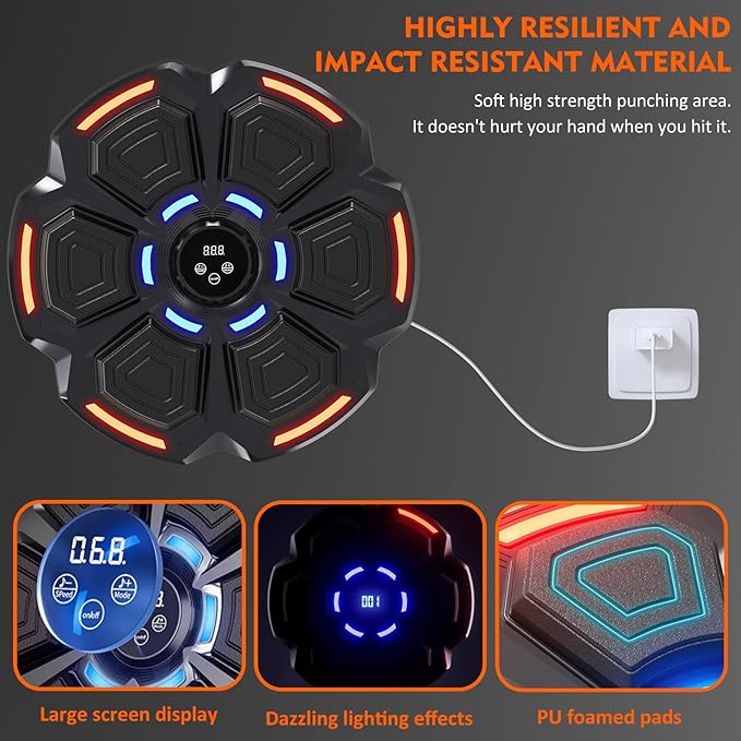 snawowo Music Boxing Machine for Adults - 9 Modes & 9 Speeds, Bluetooth Music Punching Machine with Gloves, Electronic LED Boxing Training Equipment Wall Mounted, Home Indoor Workout Trainer Equipment