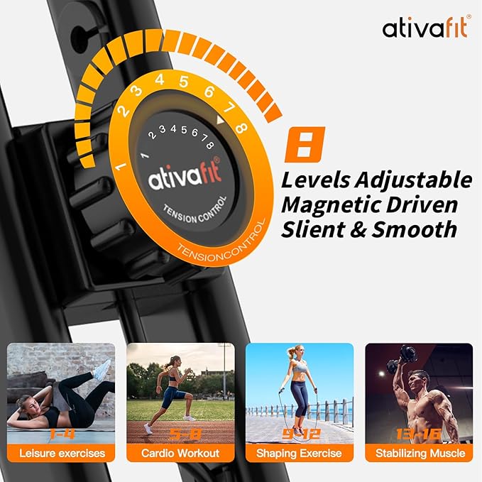 ATIVAFIT Exercise Bike Foldable Fitness Indoor Cycling Bike Magnetic 3 in 1 Upright Recumbent Exercise Bike with Resistance Bands for Home Workout