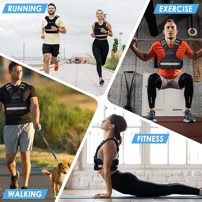 Adjustable Weighted Vest for Women and Men, 4-10lb/11-20lb/20-32lb Weight Vest with 6 Ironsand Weights, Body Weight Vest Exercise Set with Reflective Strip for Strength Training and Workout