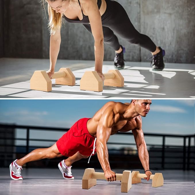 Pushup Stands - Wooden Push Up Bars Gym Gear Equipment with Anti-Slid Mat Workout Solid Exercise Women Men Portable Fitness