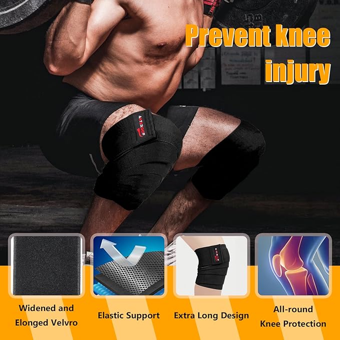 Strength Training Kit: Knee Wraps, Wrist Wraps, and Lifting Straps Set (3 Pairs) - Ultimate Protection for Weightlifting, Bodybuilding, and Fitness Workouts