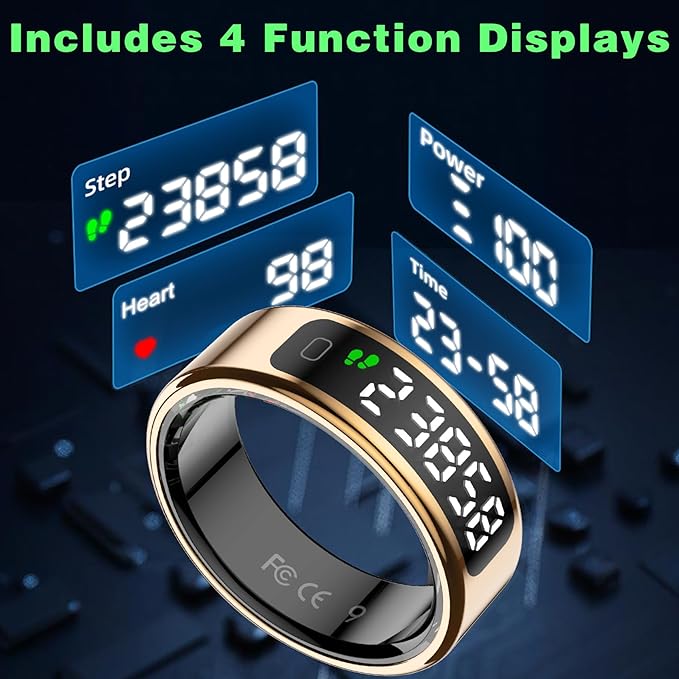 Smart Ring with LED Display Screen, Fitness Tracker Smart Rings for Women Men, Health Ring for iOS & Android, Sleep Tracker Ring Compatible with Heart Rate, SpO2, Sleep, Step (Rose Gold, 9)