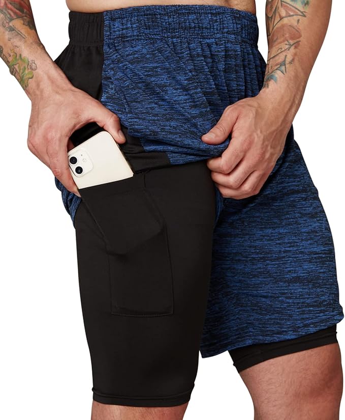 Ultra Performance 3 Pack Mens 2 in 1 Athletic Running Shorts 7 inch Inseam Workout Gym Compression Shorts for Men