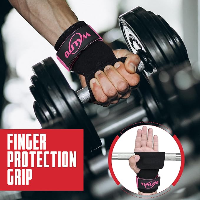 WALITO Weight Lifting Wrist Straps (Pair),Double Layer Leather Grips for Deadlift,Powerlifting and Gym Workouts, Adjustable Neoprene Padded Wrist Wraps - Men/Women, Heavy Duty Support