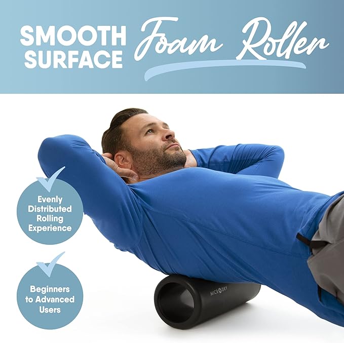 MICRODRY Deluxe Fitness Foam Back Roller for Muscle Relief 13x5.3", Black