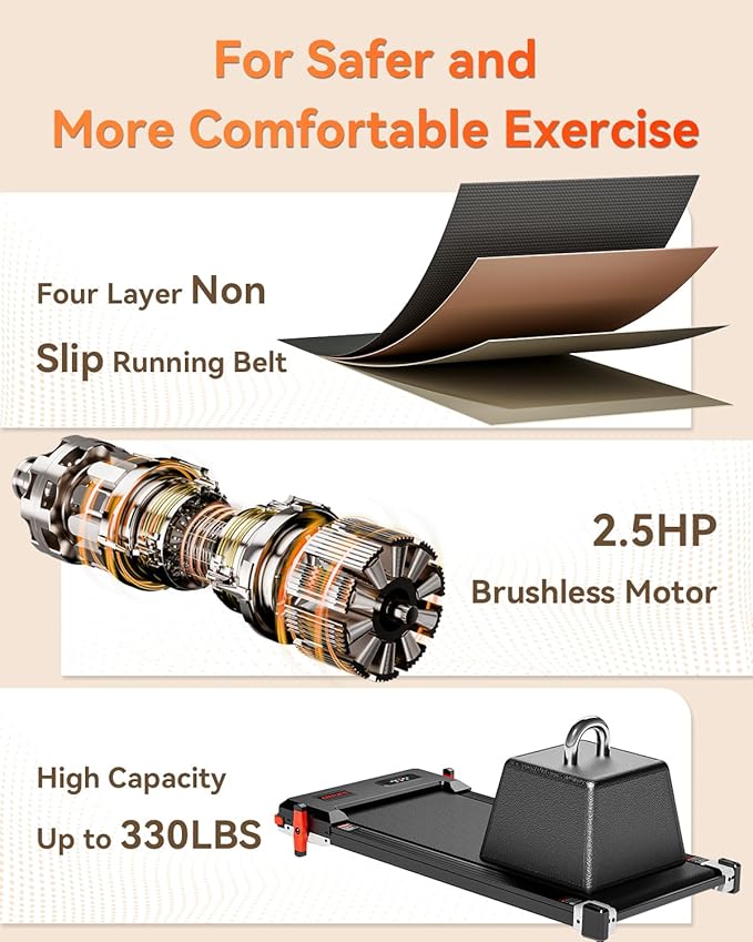 Walking Pad Treadmill, Anylife Incline Walking Pads Under Desk 330lb Capacity, 2.5HP Portable Treadmills for Home, Compact Treadmill Small Running Pad with LED Display, Remote Control