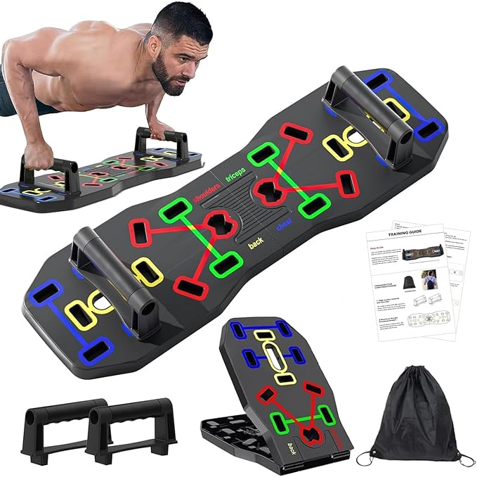 AERLANG Push Up Board, Foldable 10 in 1 Push Up Bar with Resistance Bands,Portable Multi-Function Push up Handles for Floor,Professional Push Up Strength Training Equipment