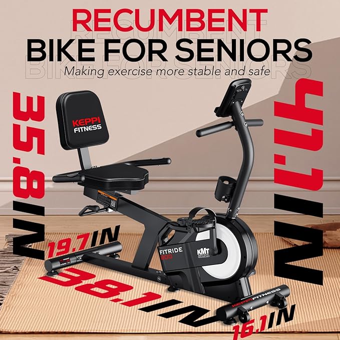 KeppiFitness Recumbent Exercise Bike, Recumbent Bike for Adults with Magnetic Resistance, Exercise Bike for Home 380LB Capacity, Cardio Stationary Bikes for Seniors with Pulse Sensor