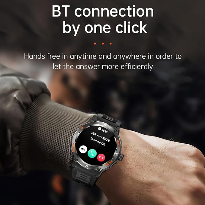 Yihou Smart Watch with Compass and Flashlight, Military Activity Tracker for Android iOS(Bluetooth Call Answer/Dial Calls) Rugged Smartwatch AI Voice Assistant/Heart Rate/Blood Pressure