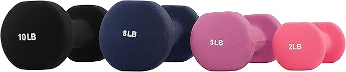 Sunny Health & Fitness Neoprene Coated Hex Shaped 2LB, 5LB, 5LB, 8LB, 8LB, 10LB 10LB
