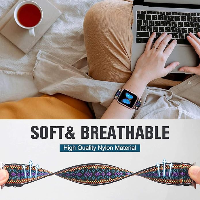 Compatible for FITVII Fitness Tracker Bands, 18mm, 20mm, 22mm Stretch Elastics Nylon Adjustable Replacement Strap Accessories